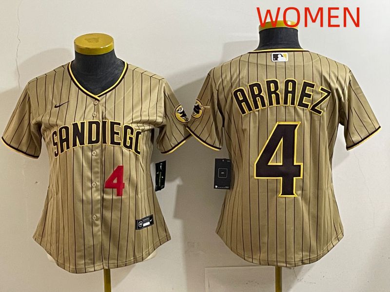 Women San Diego Padres #4 Arraez Brown Stripe Game 2025 Nike MLB Jersey style 2